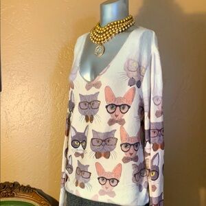 NWT Tricotto Cat In Glasses Sweater.  SZ L